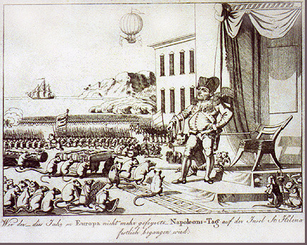 Caricature of Napoleon talking to a crowd of mice