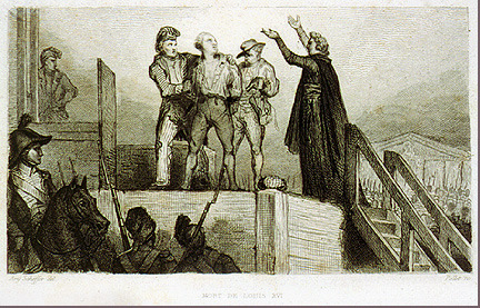 Print of stage scene at guillotine execution