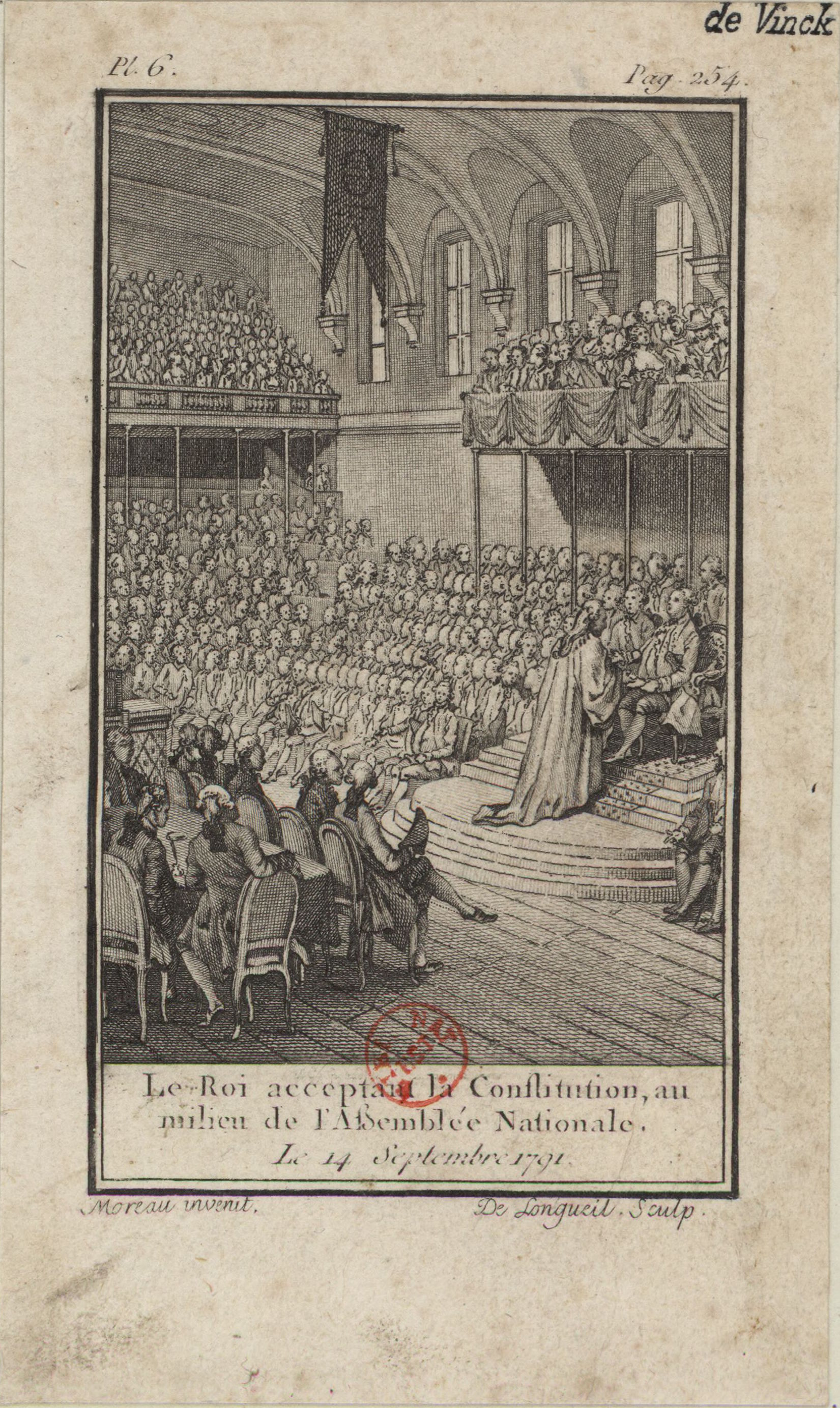 Engraving of the king of France accepting the constitution of the National Assembly