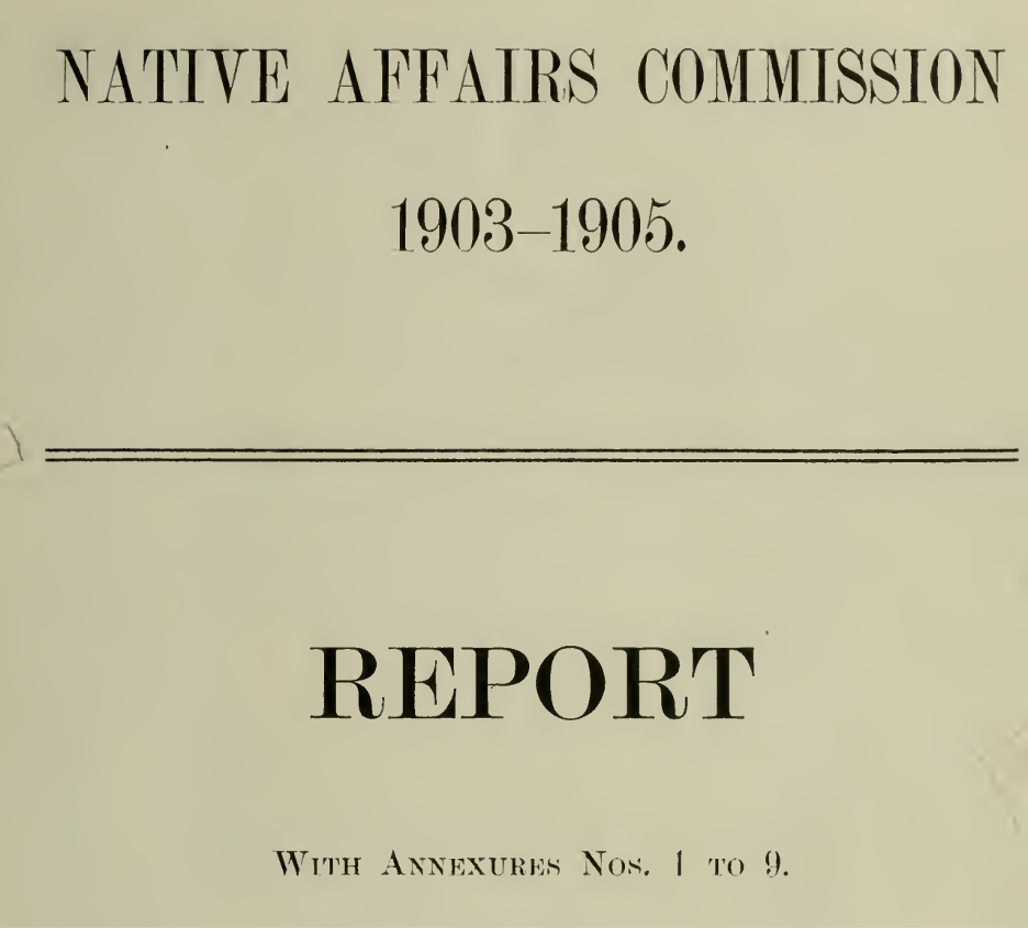 Cover with text South African Native Affairs Commission 1903-1905 Report