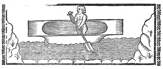 Print of a sole Amerindian in a canoe from Oviedo’s Historia general de las Indias 