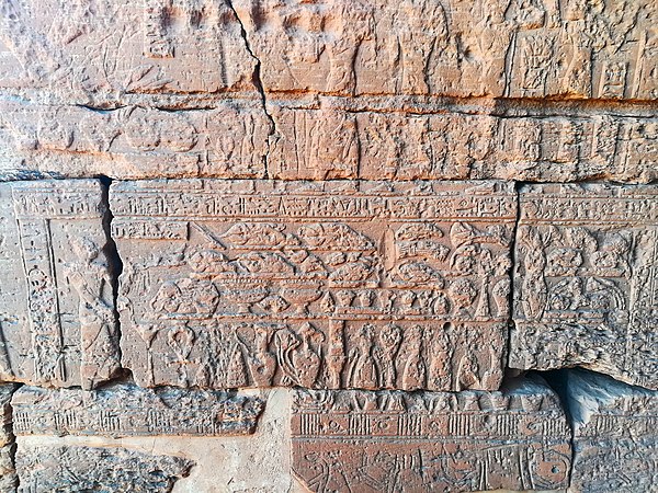 A relief inside a pyramid that features Meroitic hieroglyphs. 