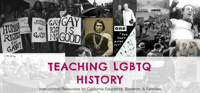 Teaching LGBTQ History website homepage with a collage of images from the archive behind the title.