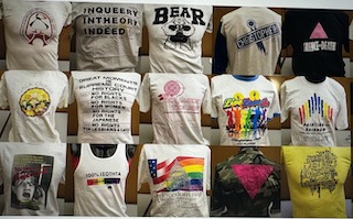 Wearing Gay History is a digital archive that contains t-shirts from the past 40 years gathered from archives across the United States and other places in the world. Each t-shirt tells a story in relationship to specific historical and social locations. The shirts prove that by having them at different archives and owned by different people at different times, people were exchanging ideas and shirts and advocating for rights. 