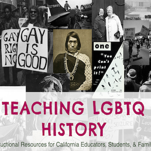 Teaching LGBTQ History website homepage with a collage of images from the archive behind the title.