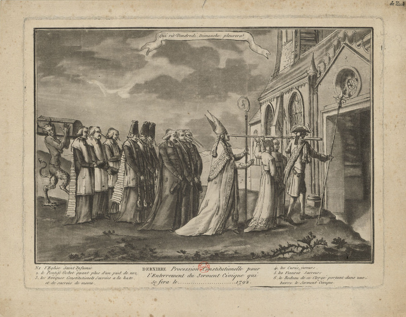 Print of a caricature mocking the clergy