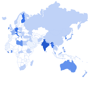 Map of the world with colors indicating the level of judicial independence in each state's constitution.