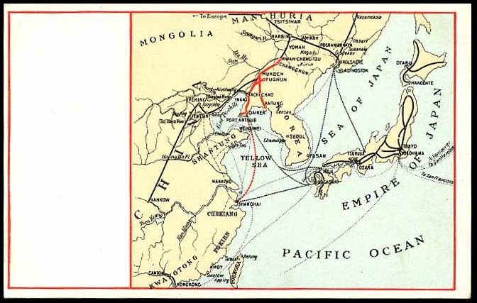 Map showing railways across Eastern China, Korea, and Japan