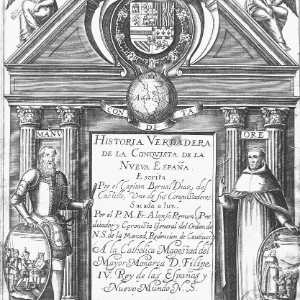 Detail from the title page of The True History of the Conquest of New Spain by Bernal Díaz del Castillo