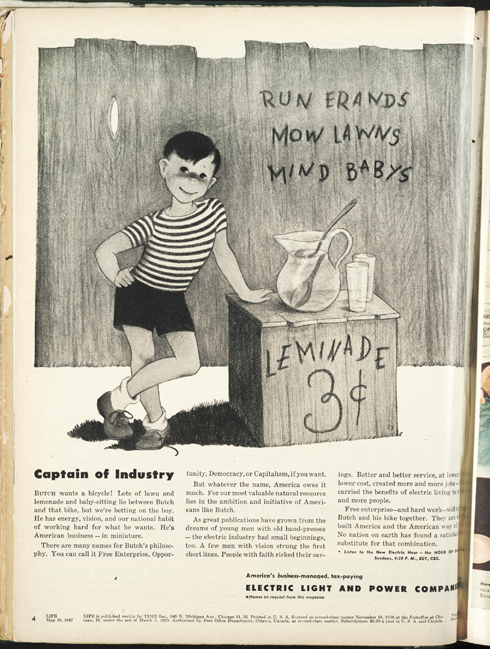 Electric Power and Light Company Ad of boy selling lemonade