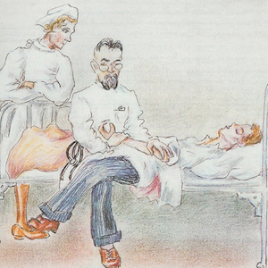 Sketch of a doctor examining a patient