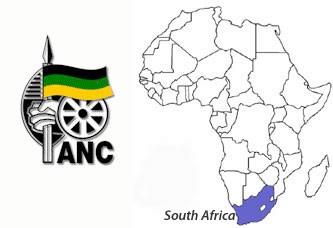 A map of the African continent with South Africa highlighted and the ANC logo