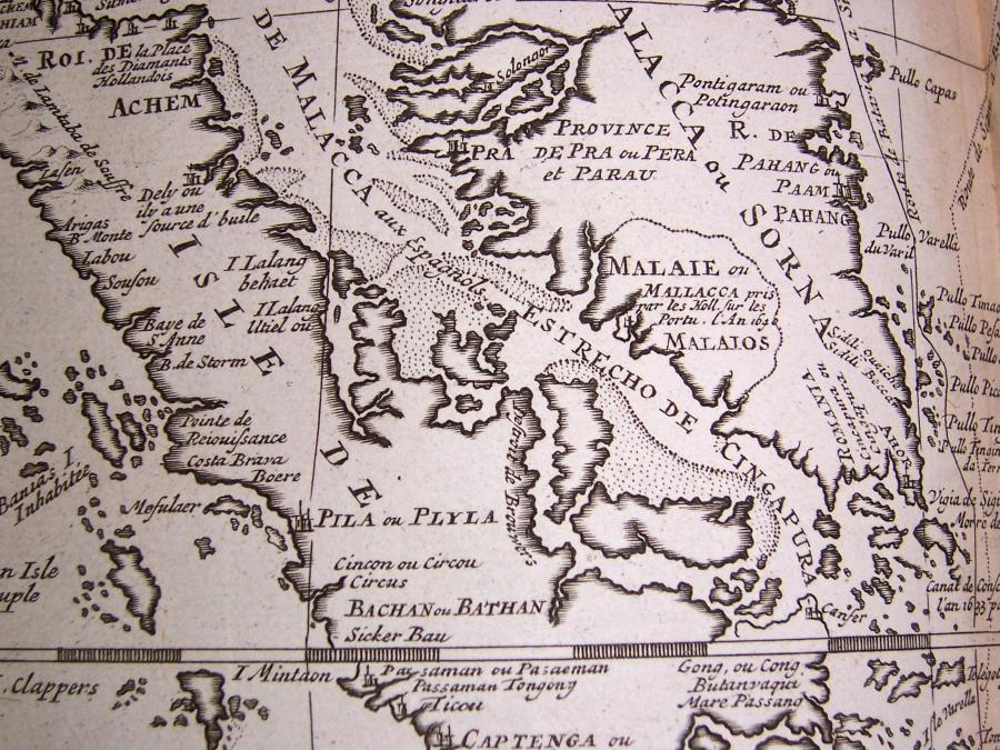 Map detail of eighteenth century map of Malacca and its surrounding territories