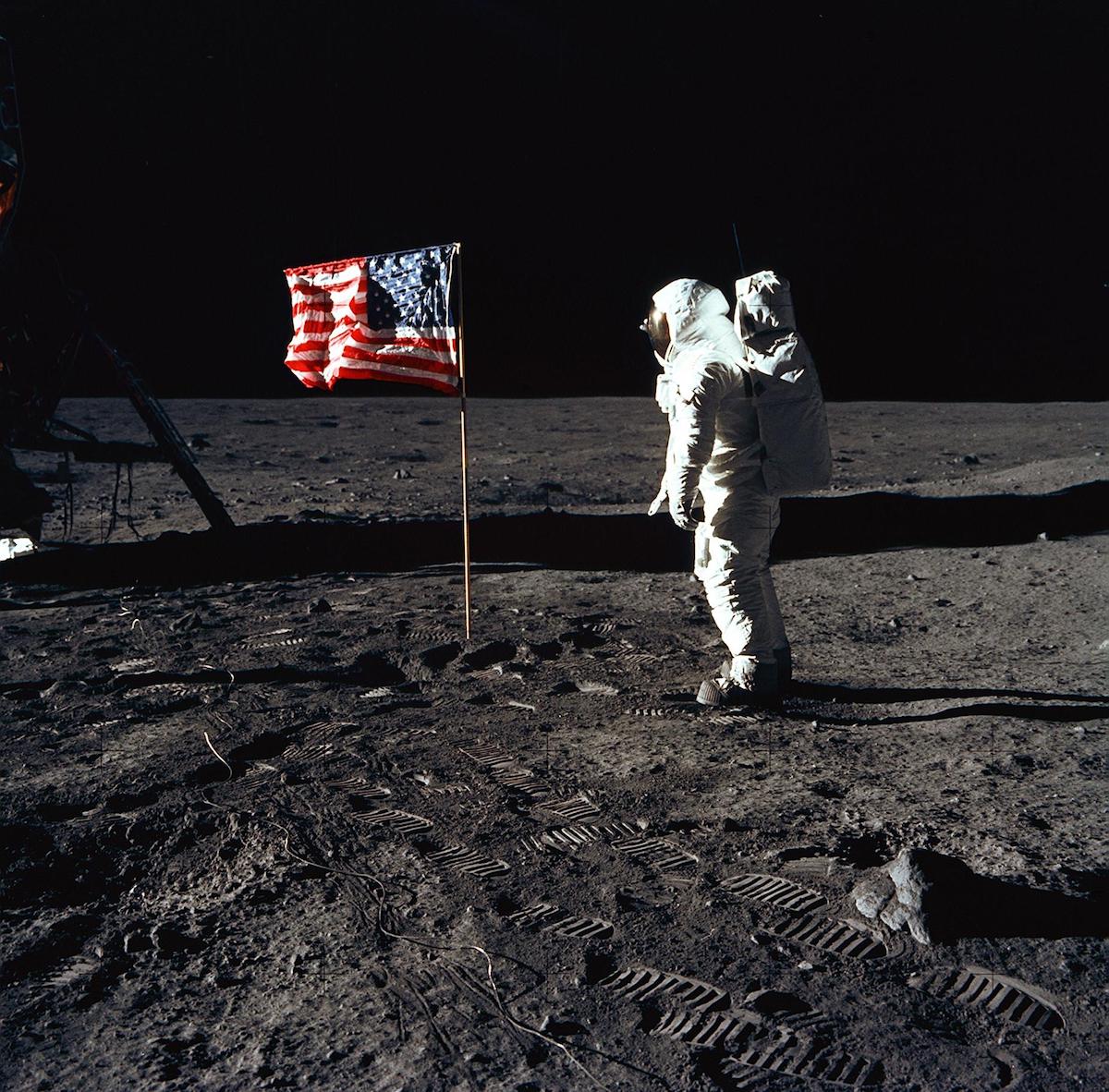 Buzz Aldrin walking on the moon