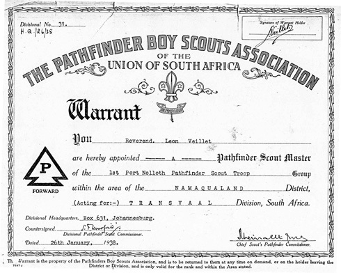 Warrant of South African scoutmasters