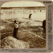 A reservoir after evaporation – turning up the salt – salt fields, Solinen, Russia