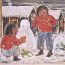 Girls Making Snowman painting thumbnail