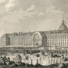 Engraving of crowd gathered to sack royal hospital thumbnail image