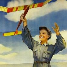 Thumbnail of poster with boy flying toy plane 